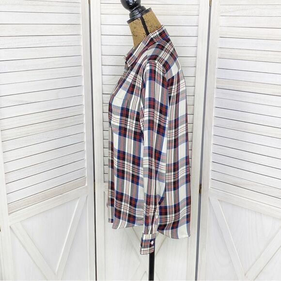 Levi’s Tartan Plaid Boyfriend Fit Button Front Shirt White Red XS - Picture 3 of 15